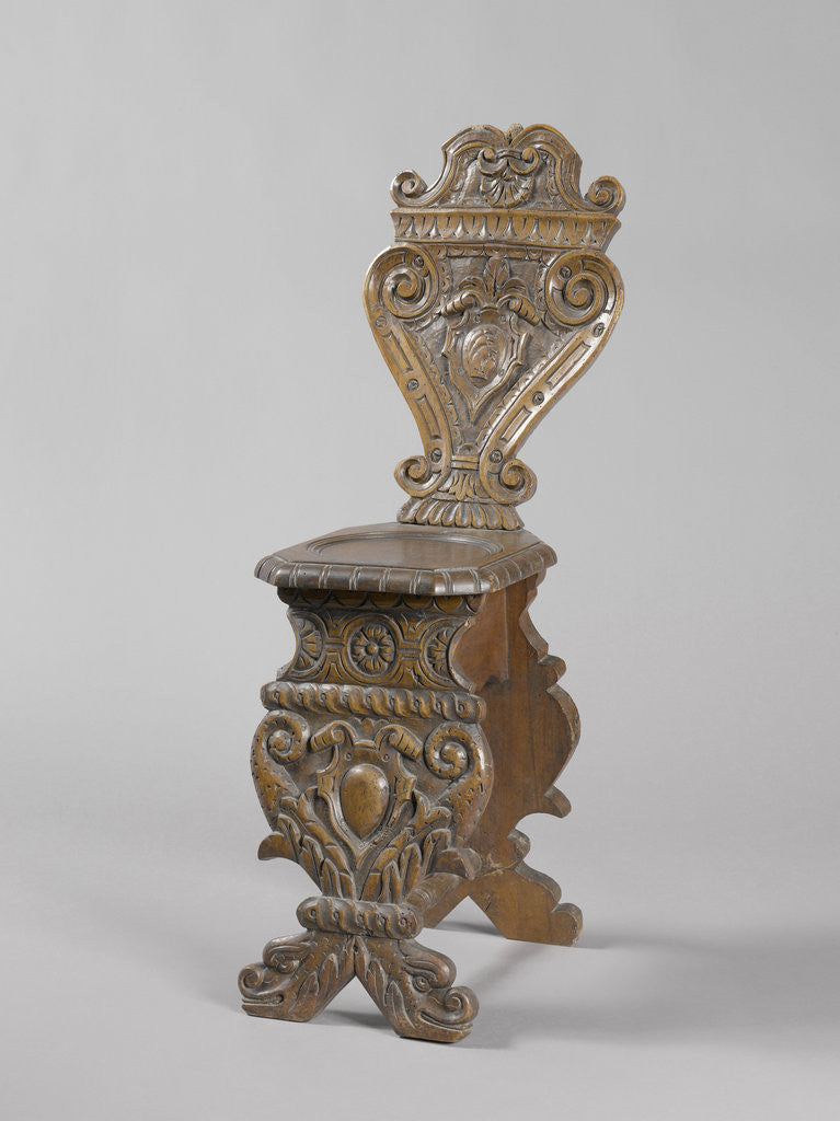 Detail of Sgabello, chair of walnut by Anonymous