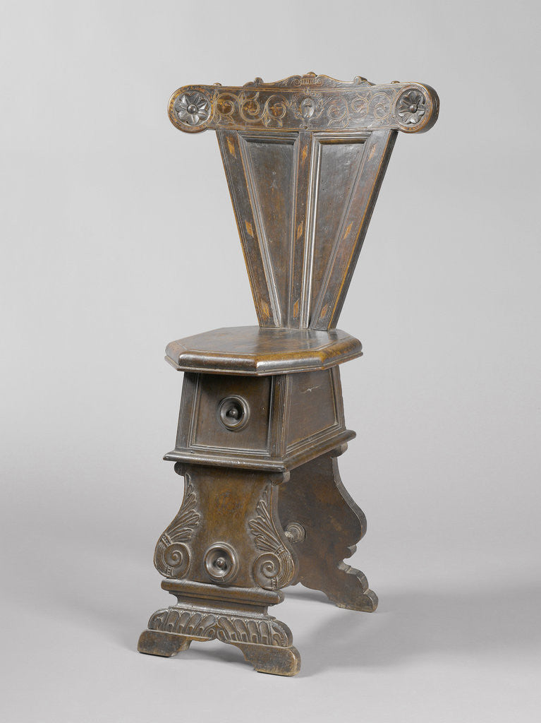Detail of Sgabello, chair of walnut by Anonymous