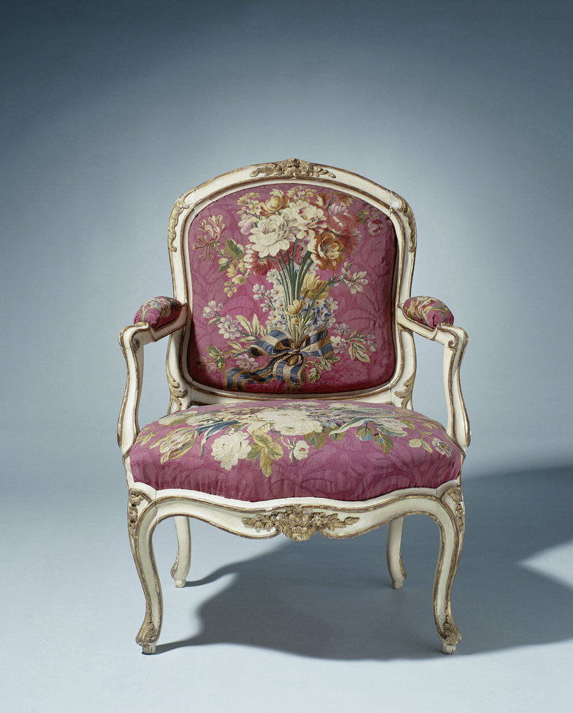 Detail of Armchair upholstered in tapestry with flower bouquets by Maurice Jacques I. Gourdin