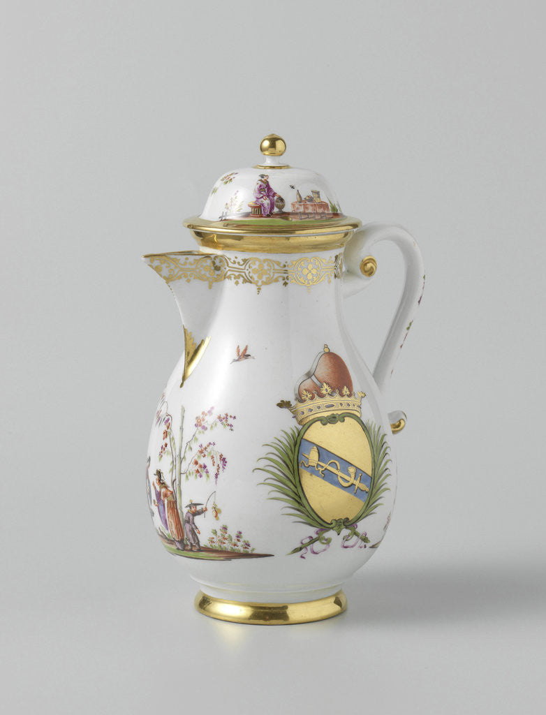 Detail of Coffeepot with lid, multicolor painted with chinoiserie and the arms of the Venetian family Morosini by Anonymous