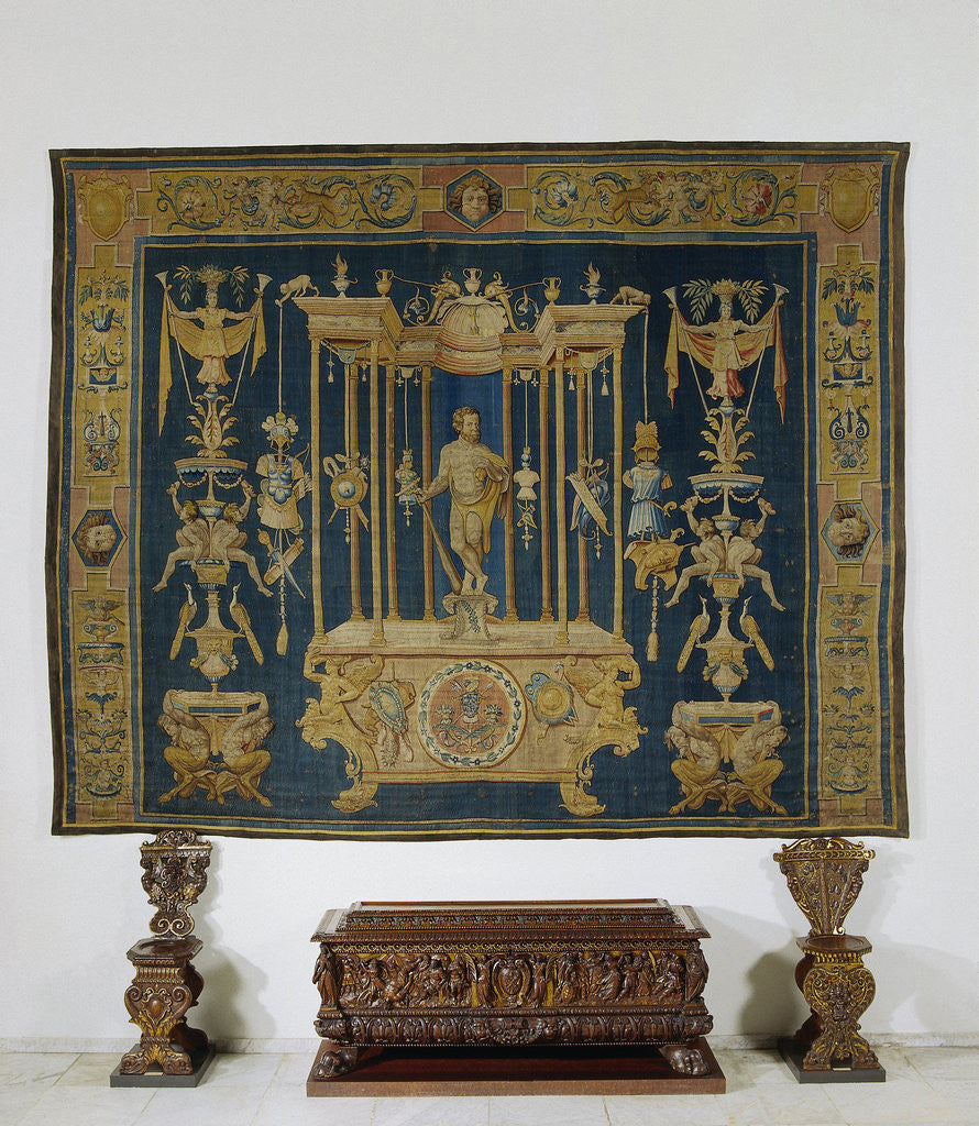 Detail of Grotesk Carpet with Hercules, Master of Geometric mark by Perino del Vaga