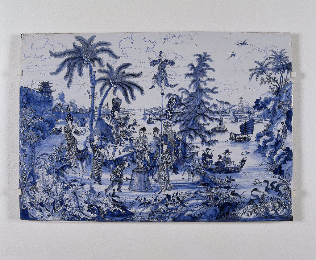 Detail of Plate, painted with chinoiserie decoration by Anonymous