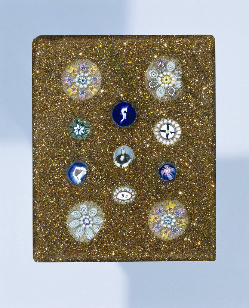 Detail of Plaque of aventurine glass, with eleven rosettes of millefiori glass by Anonymous