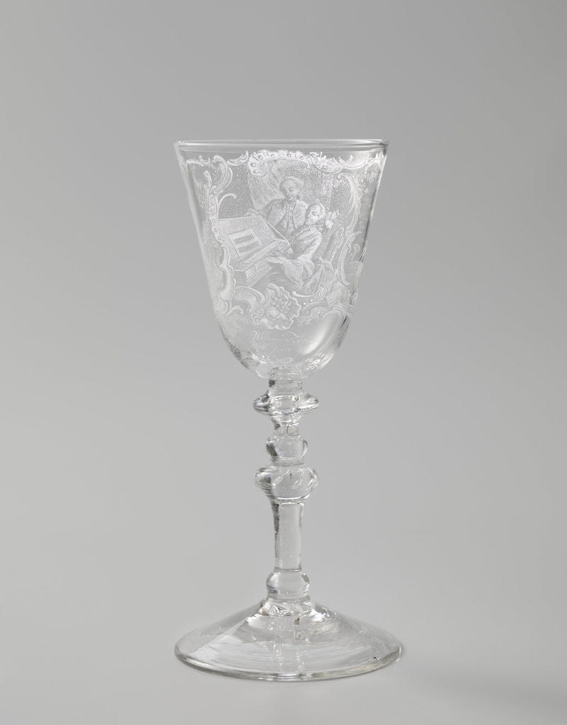 Detail of Wine glass with a woman behind a spinet by Anonymous