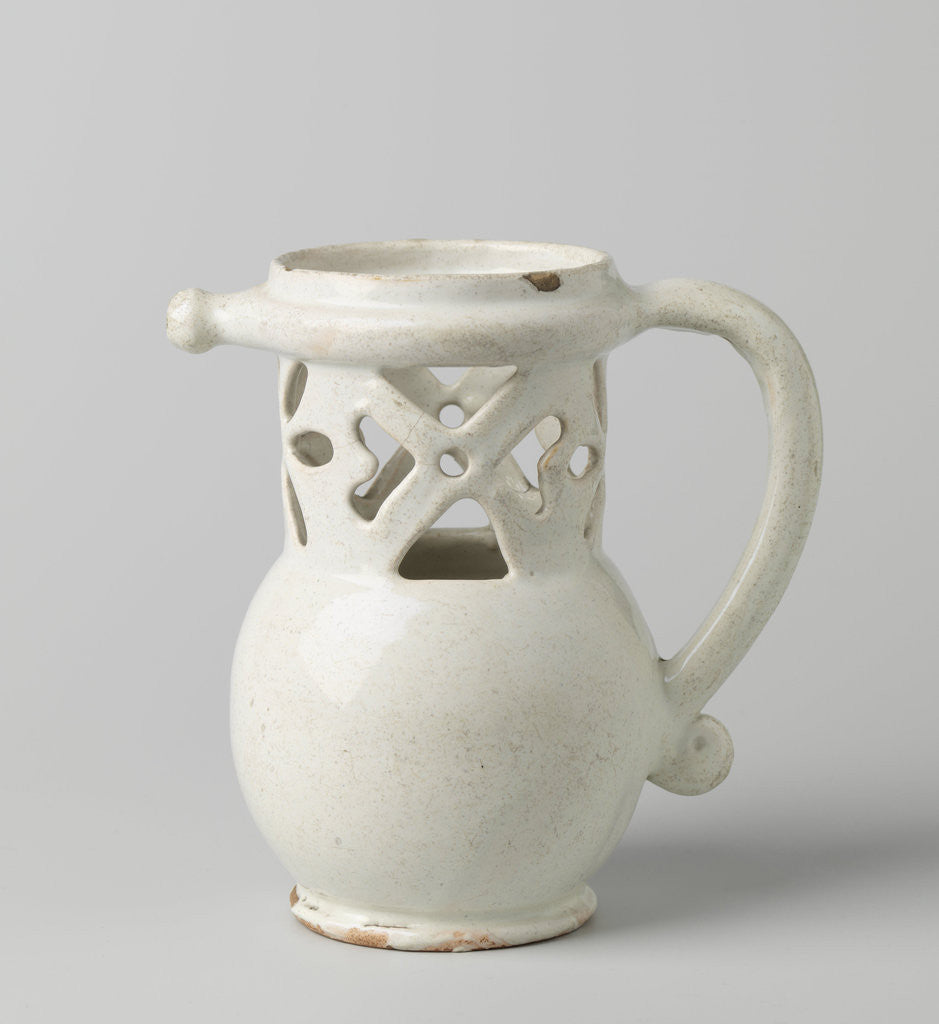 Detail of Puzzle jug, Fopkan on stand ring with worked neck and C-shaped ear. Undecorated by Anonymous