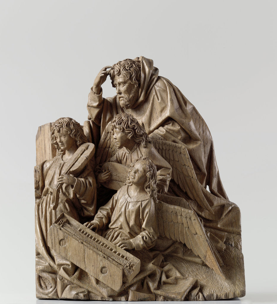Detail of Mary, Joseph and three angels by Adriaen van Wesel