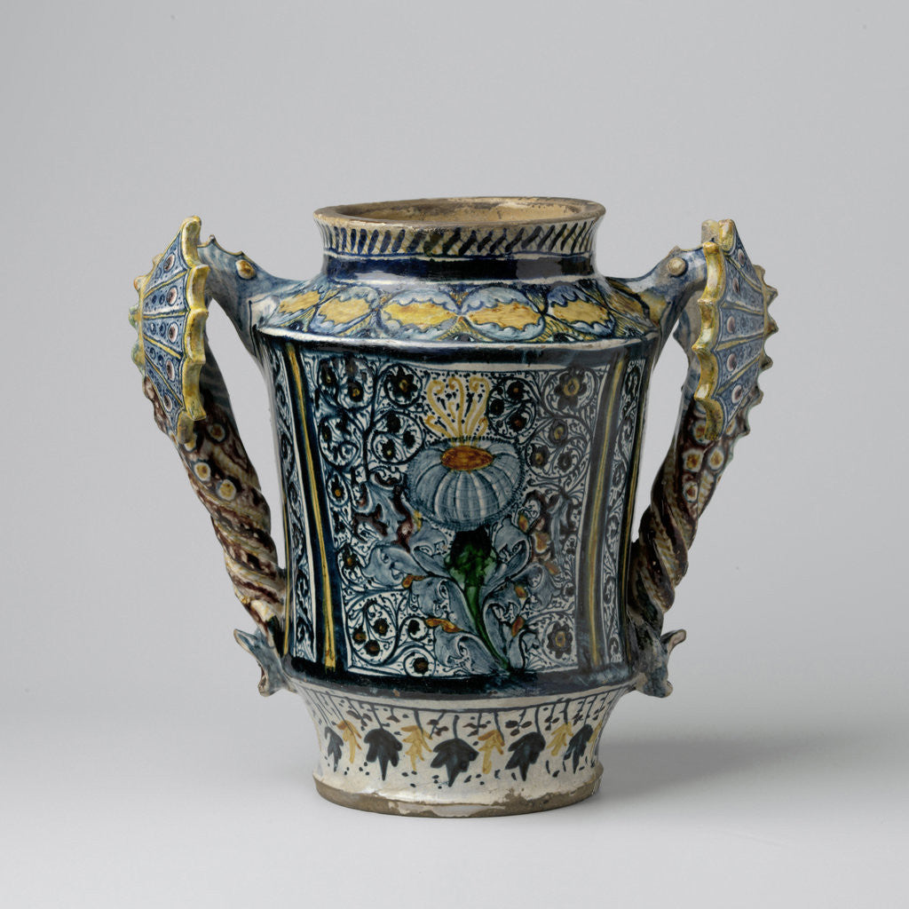 Detail of Albarello, multicolor painted with flower sprays and oval escutcheon by Anonymous