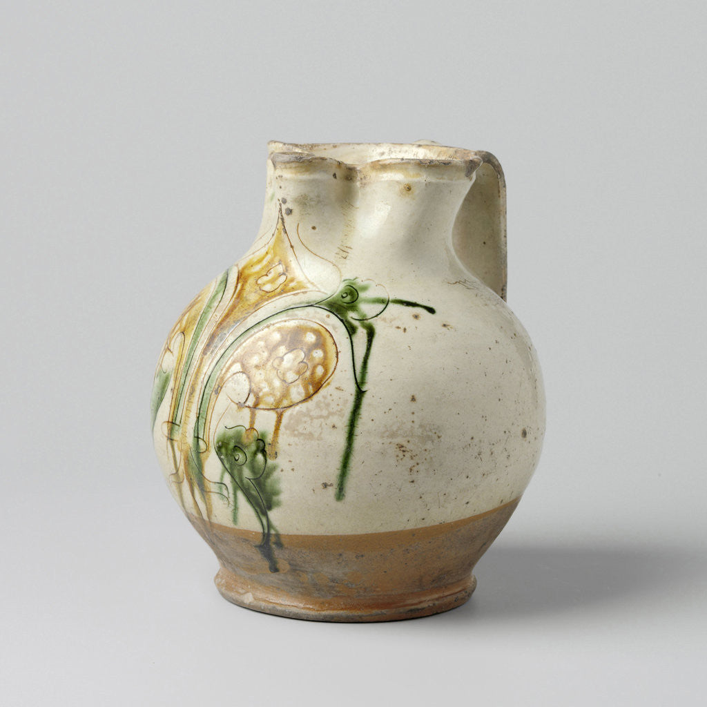Detail of Jug spherical with pinched spout and wide, flat ears, multicolor painted with Florentine lily by Anonymous