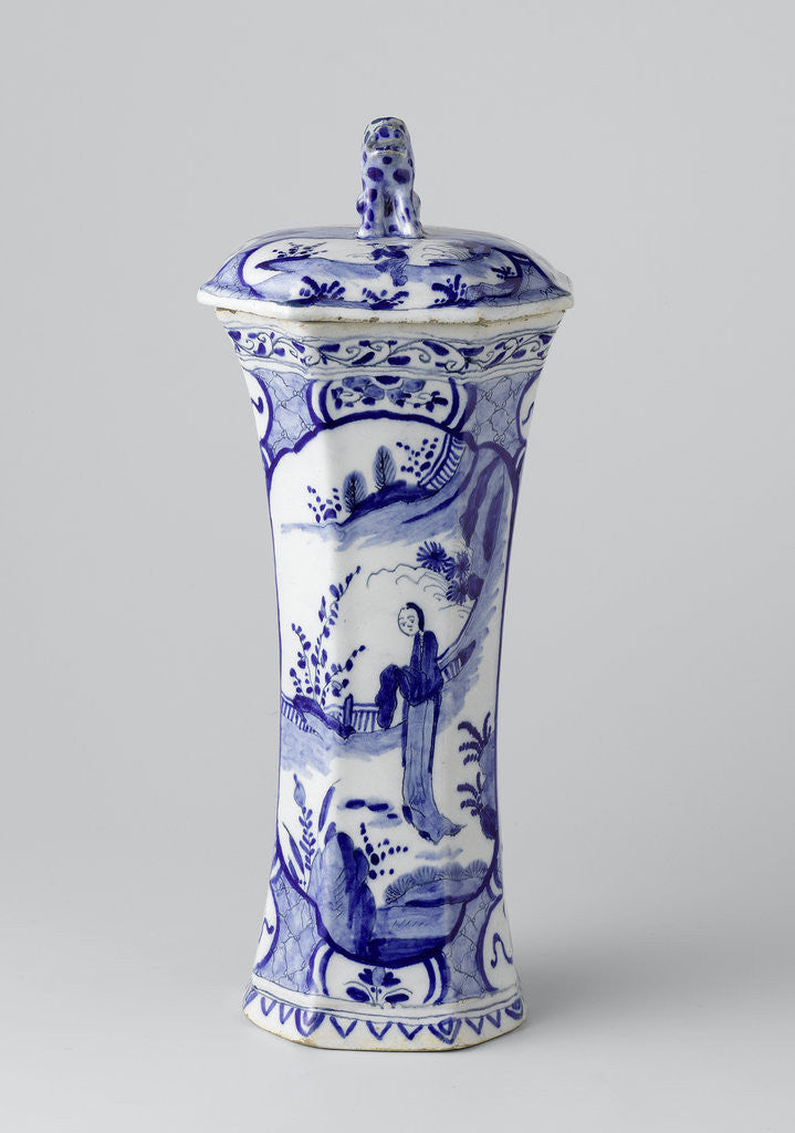 Detail of Garniture with three vases and two beaker vases by De Drie Posteleyne Astonne