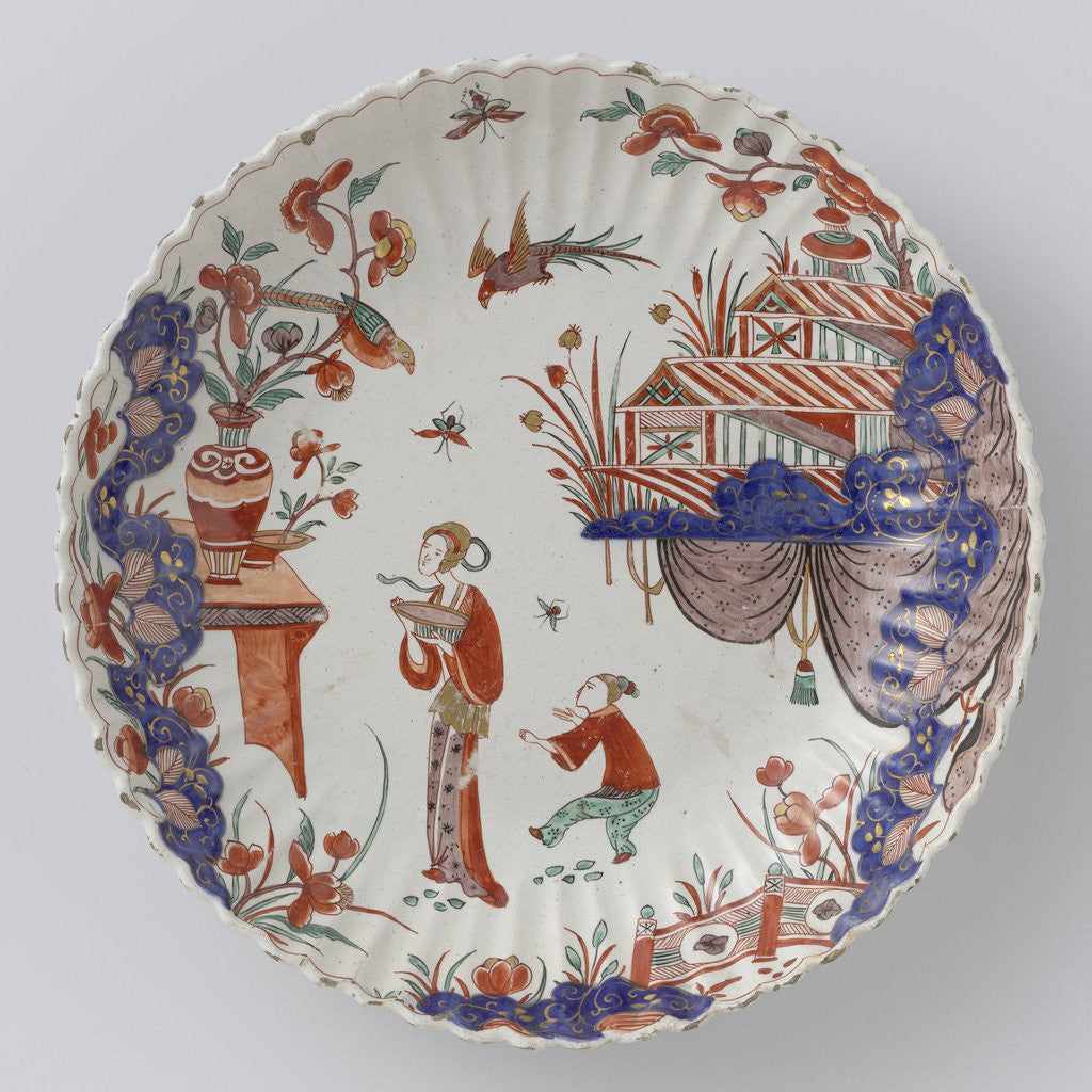 Detail of Round dish polychrome painted earthenware with Japanese decor by Anonymous