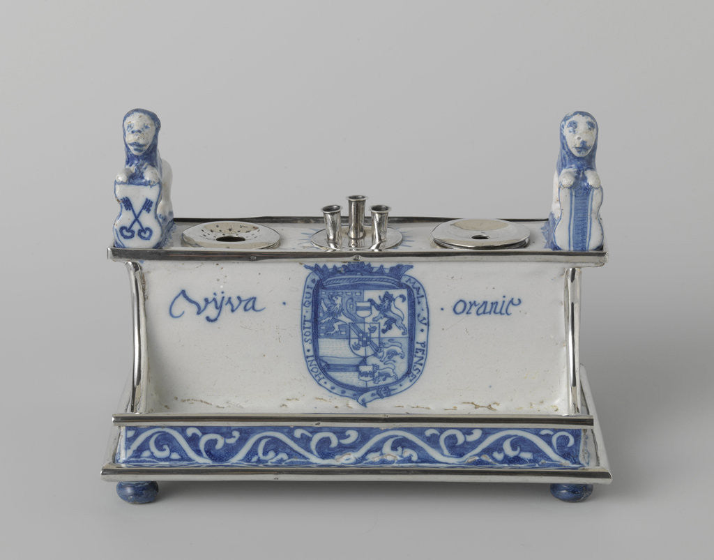 Detail of Inkstand with the coats of arms of Leiden, Delft and William III by Anonymous