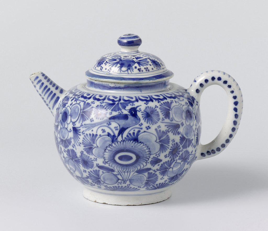 Detail of Teapot with lid of blue painted faience, on foot ring by Anonymous
