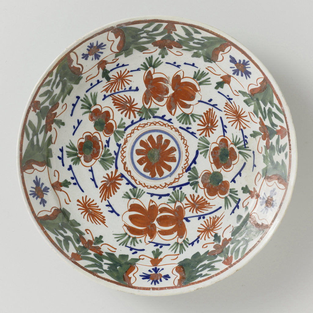Detail of Plate polychrome faience painted with flower decoration by Anonymous