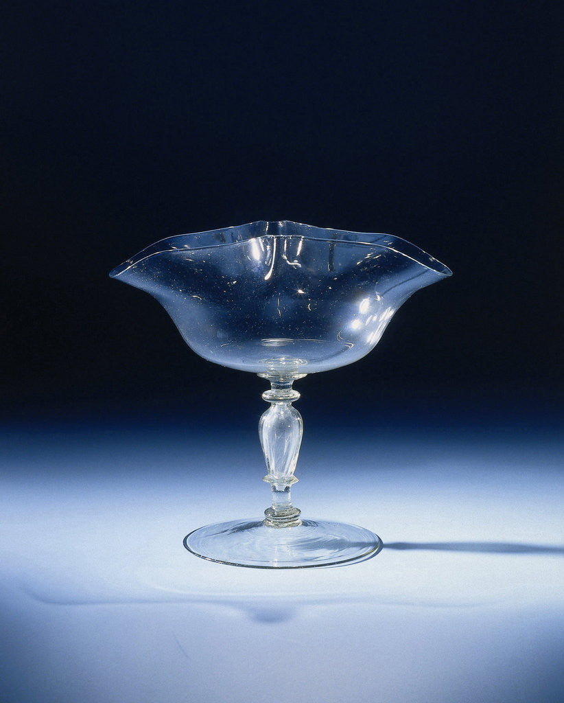Detail of Wine glass with a pleated in double accolade chalice by Anonymous