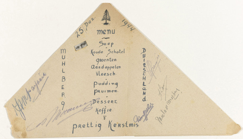 Detail of Christmas Menu, December 25, 1944, a prisoner of war camp Stalag dinner at the IV B Mühlberg a / d Elbe Germany by Anonymous