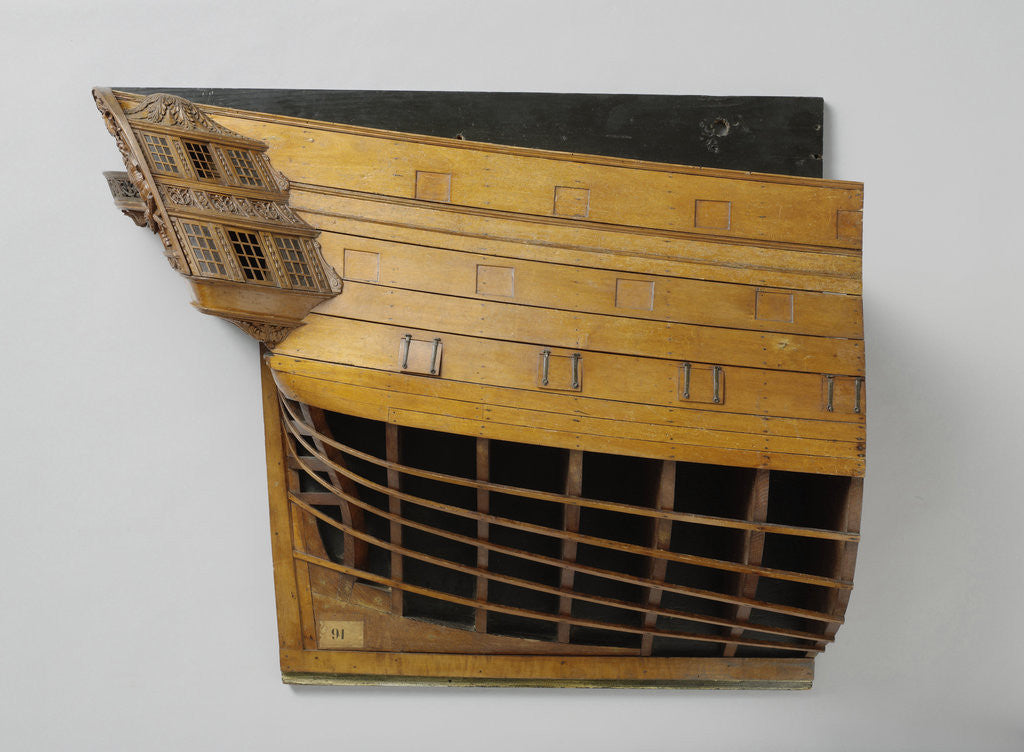 Detail of Half model of the stern of a 74-gun ship of the line by Anonymous