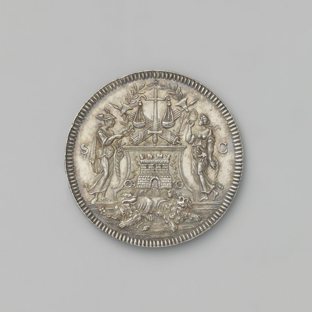 Detail of Attendance Token of the city of Alkmaar The Netherlands, Romeyn de Hooghe by Reynier Arondeaux