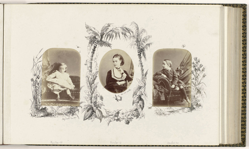 Detail of Portrait of Reginald Carter as a child with picture book bordered by drawing flora by Anonymous