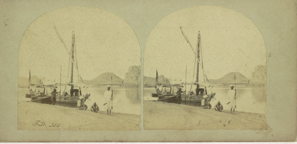 Detail of Traveller's Nile Boat or Dahabeeh with Nubian scenery and figures, or Dahabeeh by Anonymous