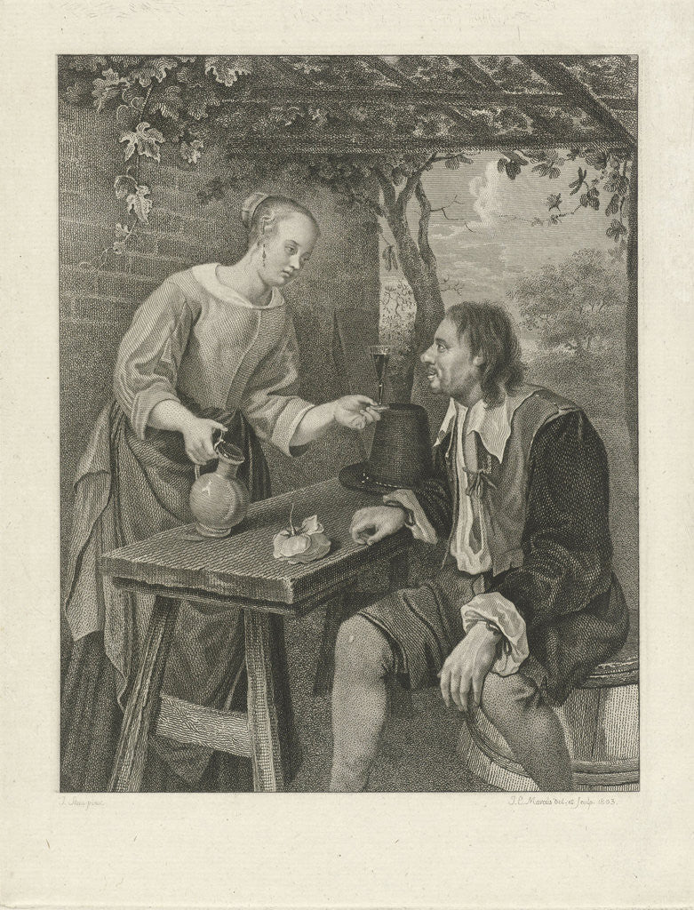 Detail of Young woman offers a man a glass of wine by Jacob Ernst Marcus