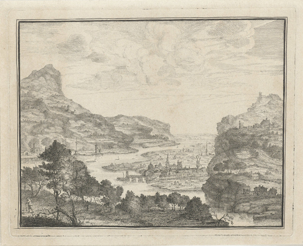 Detail of River Landscape with View of a city by Gerard Melder