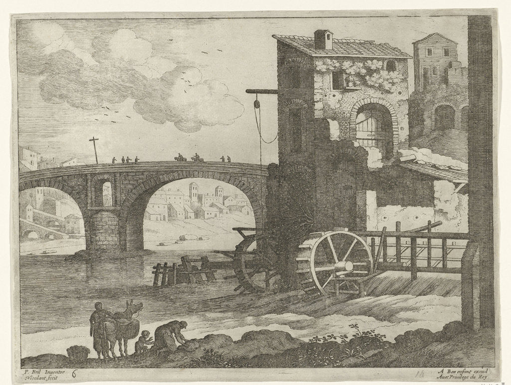 Detail of Bridge and Watermill by Willem van Nieulandt II and Antoine Bonenfant