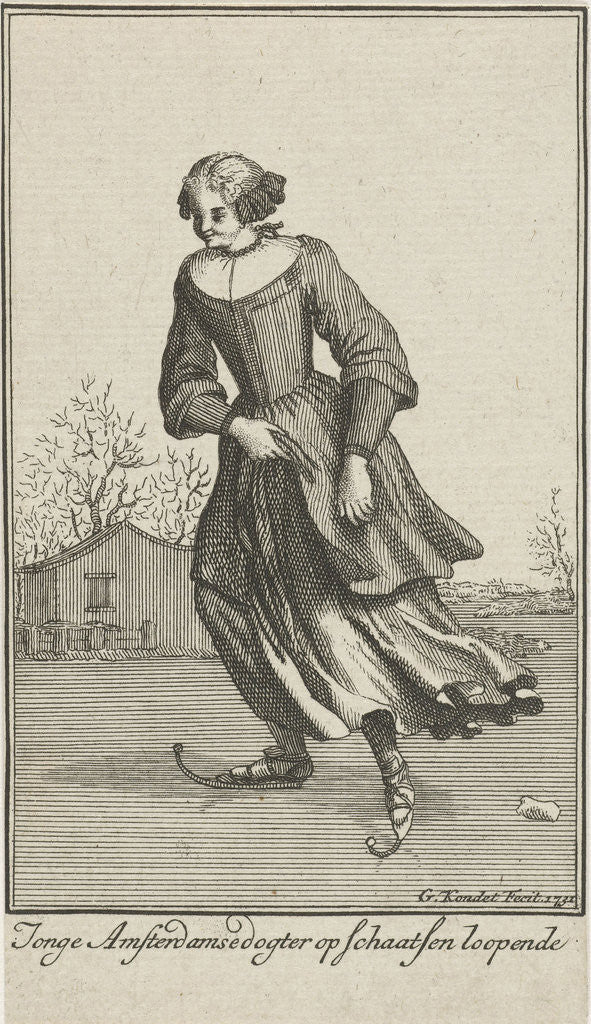 Detail of Skating woman, Gerardus Condet by Bernard Picart