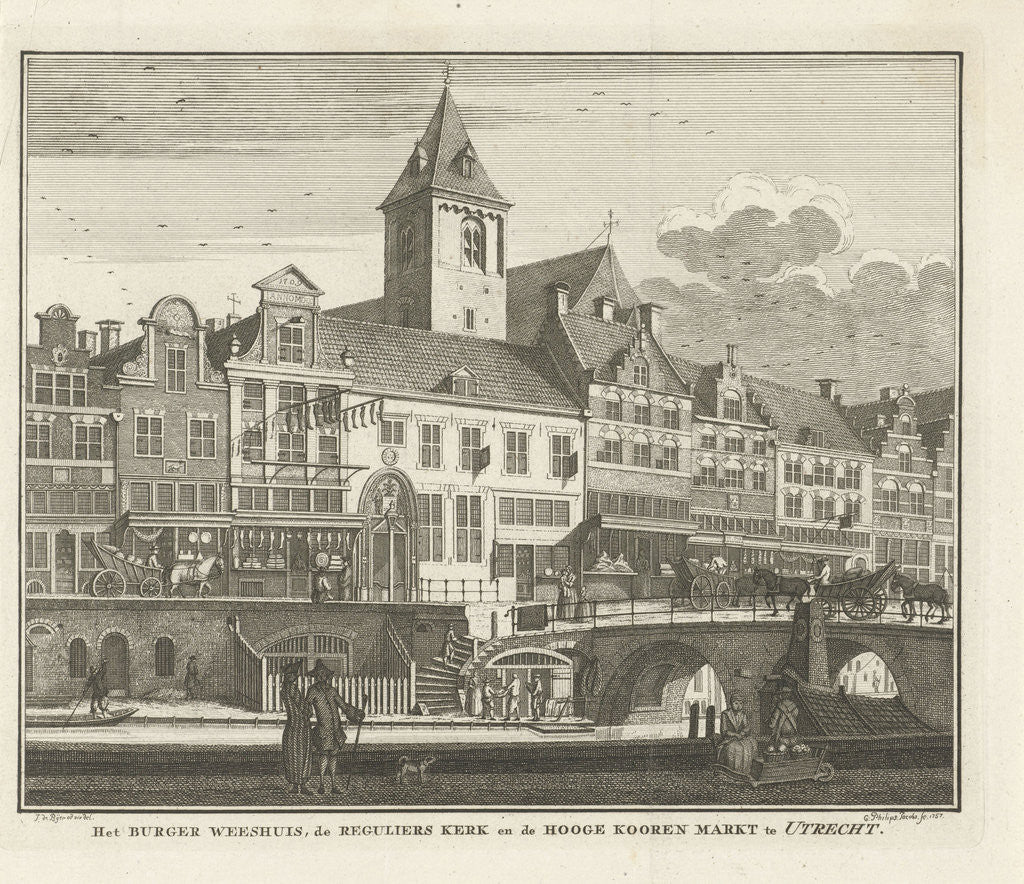 Detail of View of the orphanage, the Regulierskerk and the Corn Market in Utrecht by Caspar Jacobsz. Philips
