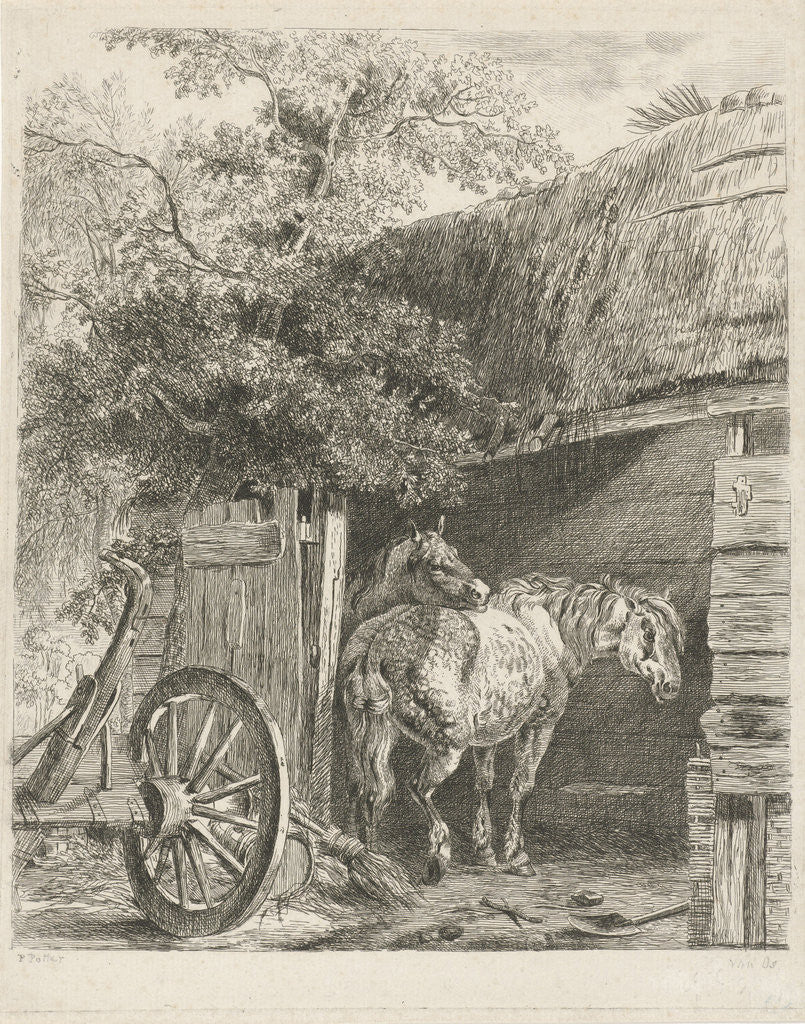 Detail of Two horses in a barn, Pieter Gerardus van Os by Paulus Potter