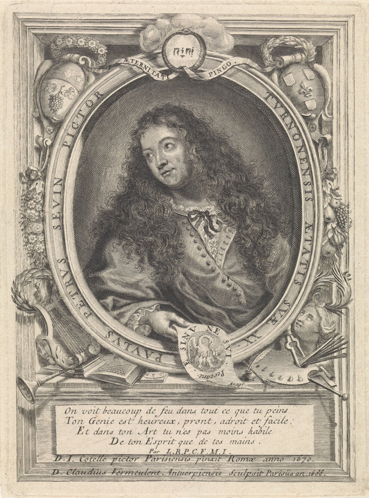 Detail of Portrait of the painter Petrus Paulus Sevin van Tours by Claudius Vermeulen