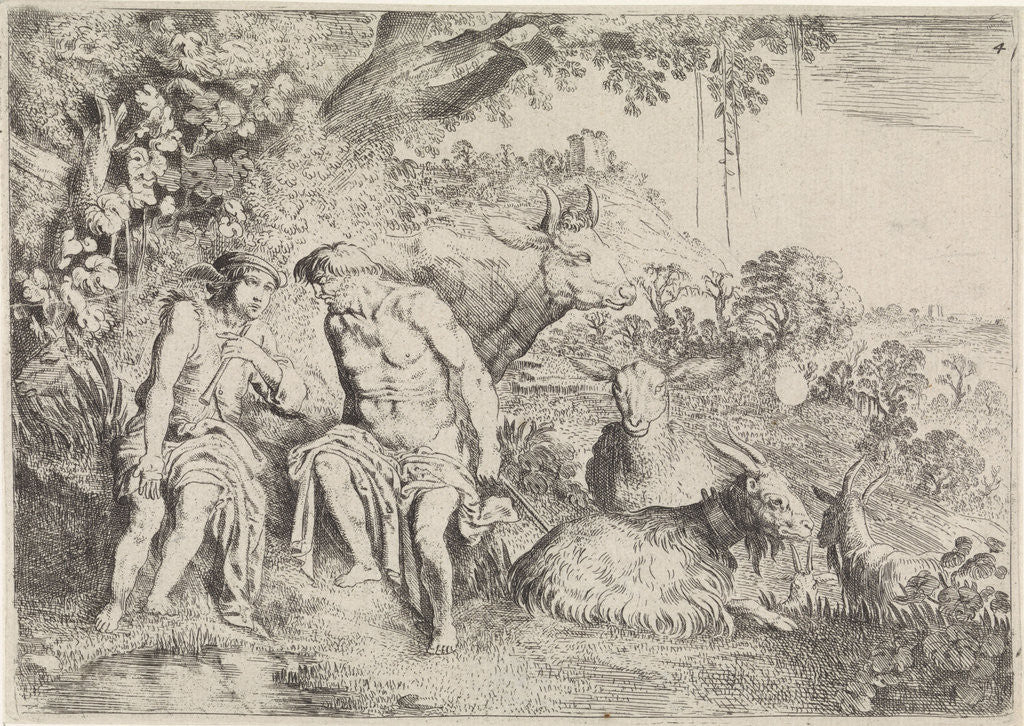 Detail of Mercury lulls Argus to sleep by Moyses van Wtenbrouck