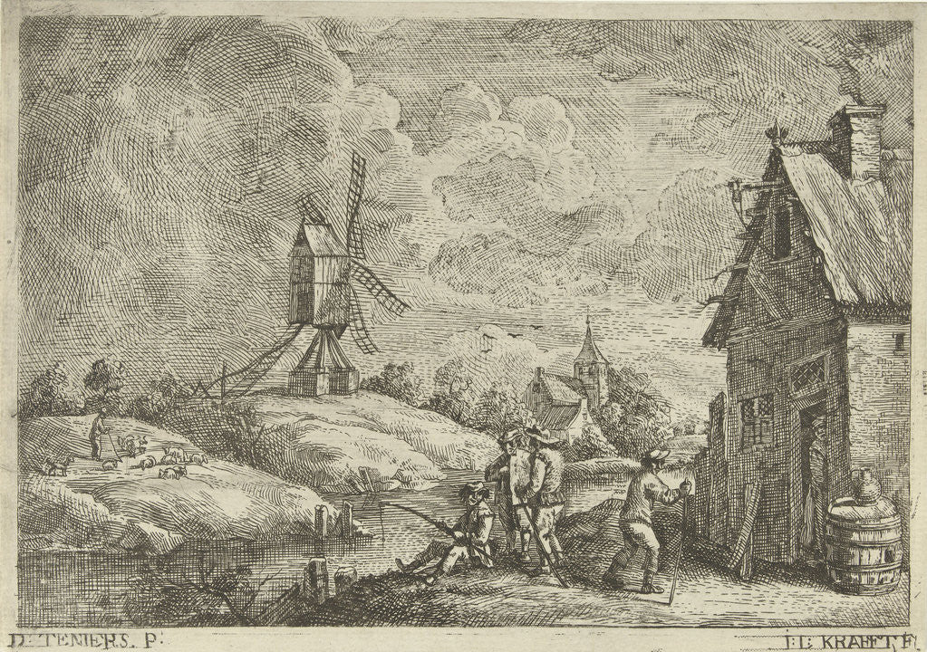 Detail of Landscape with tavern and a mill by Jan Lauwryn Krafft I