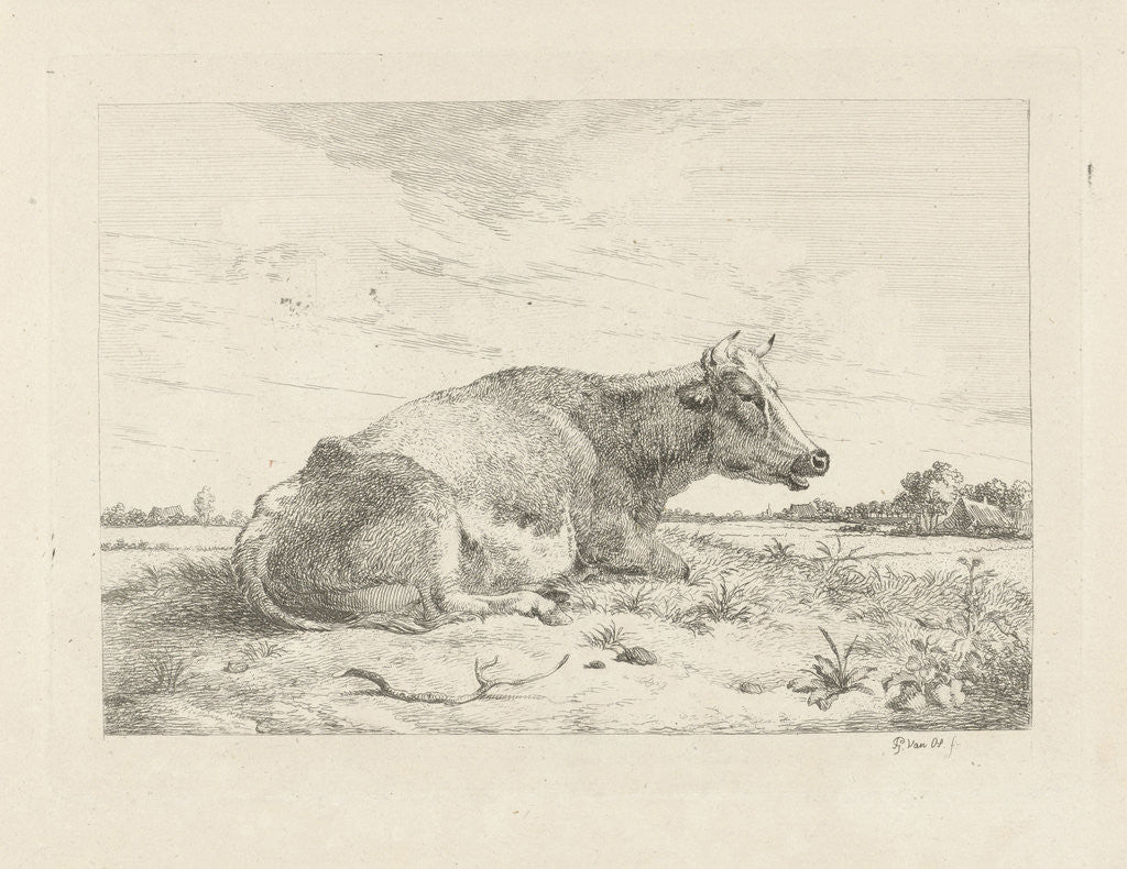 Detail of Lying cow with thistle by Pieter Gerardus van Os