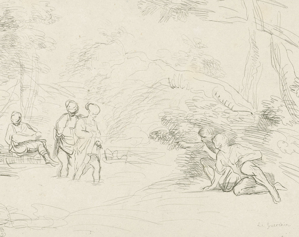 Detail of Bathing women spied on by men by Charles Joseph Emmanuel de Ligne