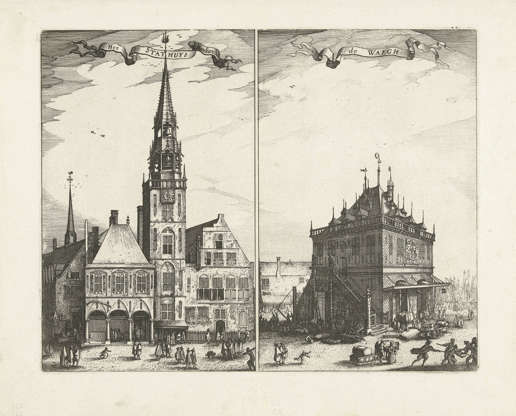 Detail of The Old Town Hall in Amsterdam and the Waag The Netherlands by Claes Jansz. Visscher II