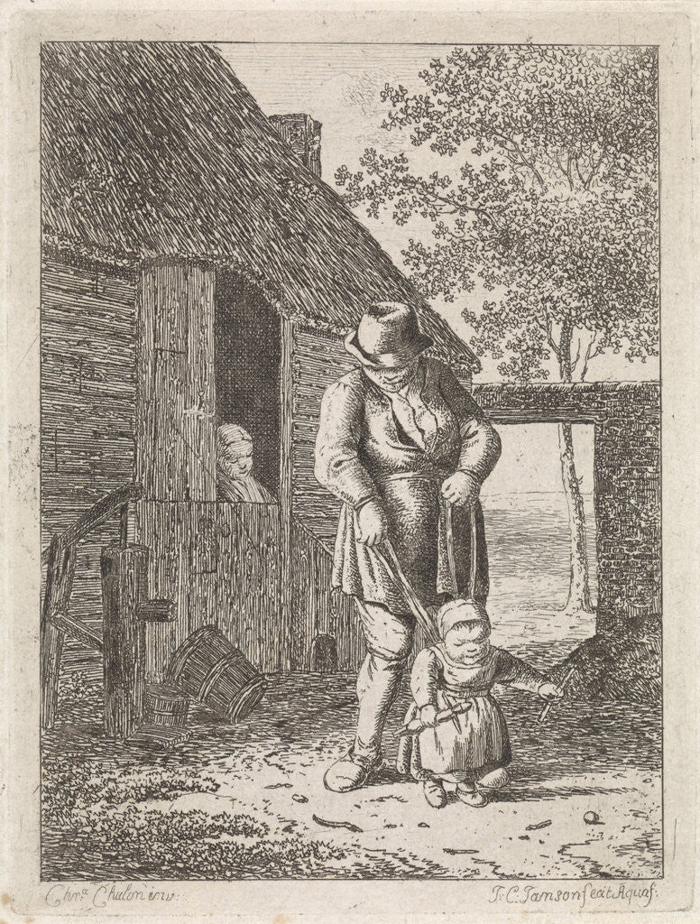 Detail of Farmer with child on leash by Johannes Christiaan Janson