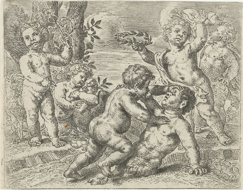 Detail of Fighting putti by Peter van Lint