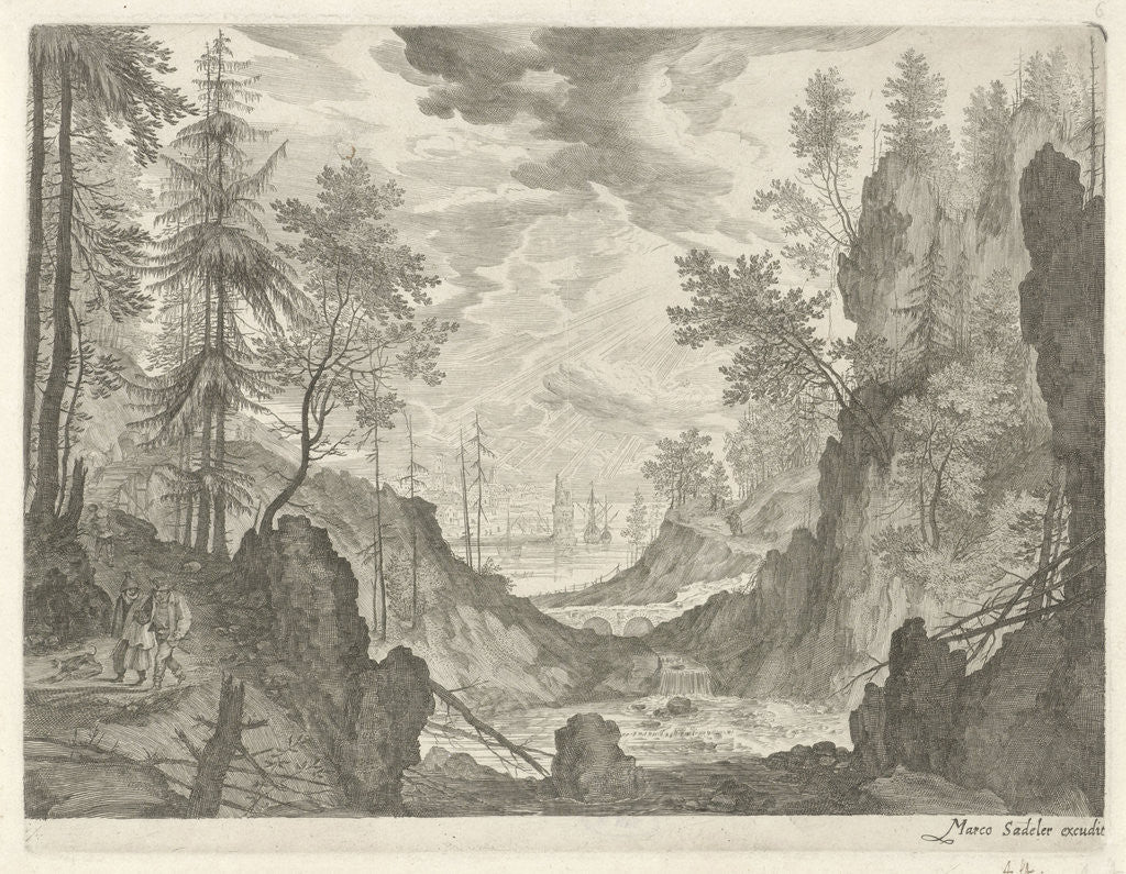 Detail of Wooded Landscape with waterfall, Aegidius Sadeler by Roelant Savery