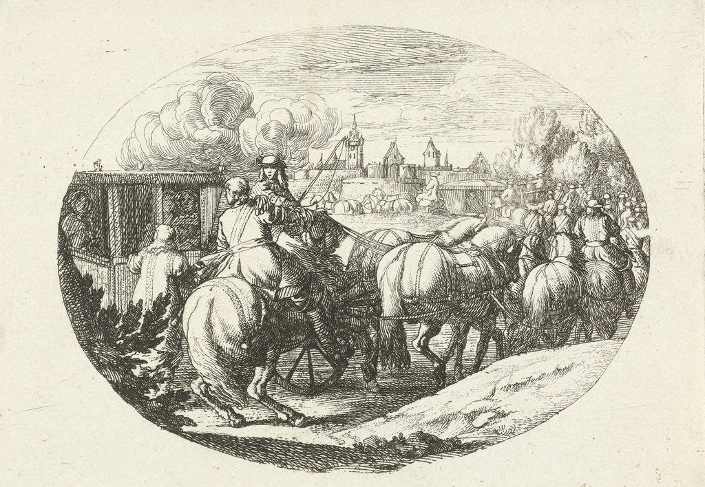 Army and carriages move to town, Jan van Huchtenburg by Adam Frans van der Meulen