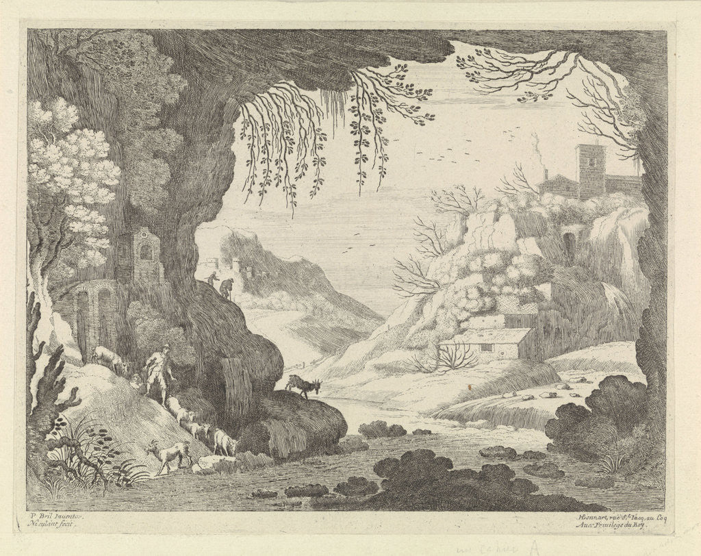 Detail of View of countryside from cave by Willem van Nieuland