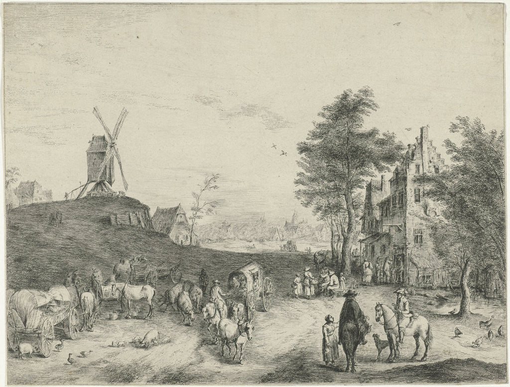 Detail of Village with inn and windmill, S. Le Masurier by Jan Brueghel II