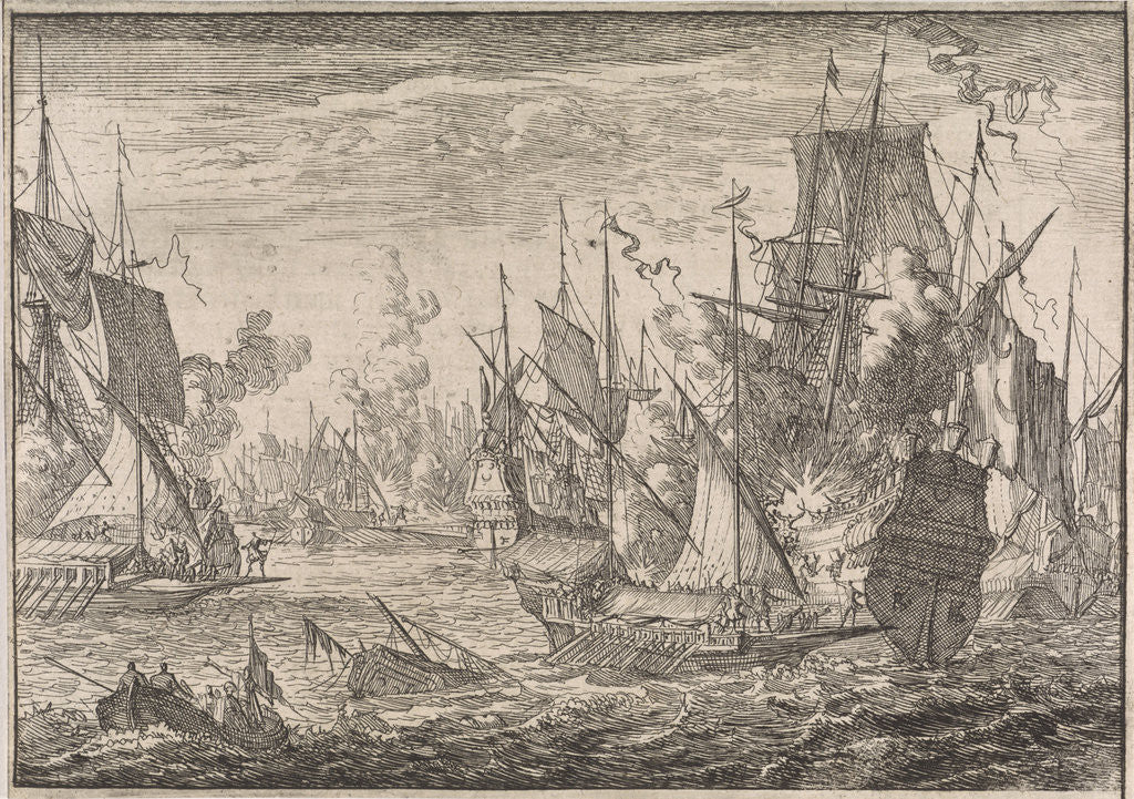 Detail of Battleship between Turkish warships and the ships of the Knights of Malta by Johann David Zunnern