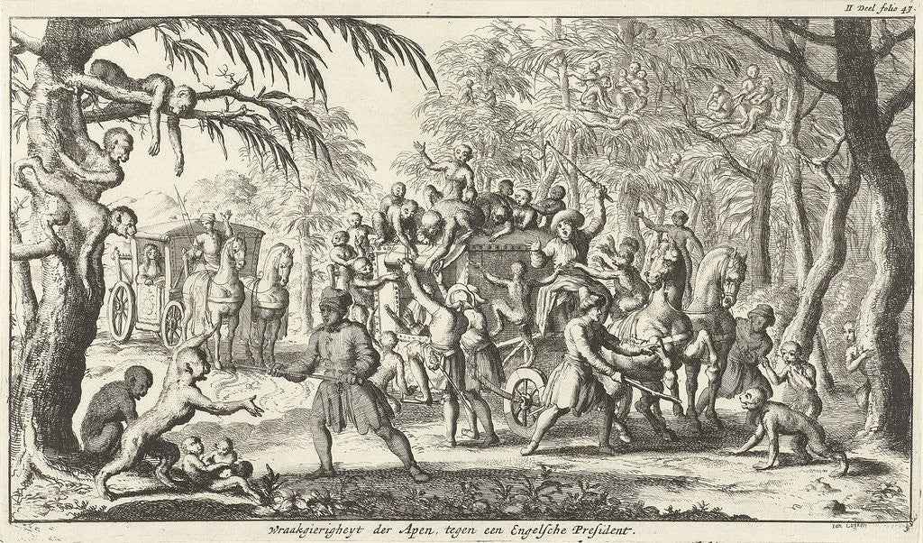 Detail of Monkeys attack a coach by Jan Luyken