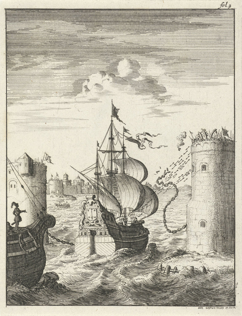 Detail of Conquest of Damietta and sailing on the chain by Jan Luyken
