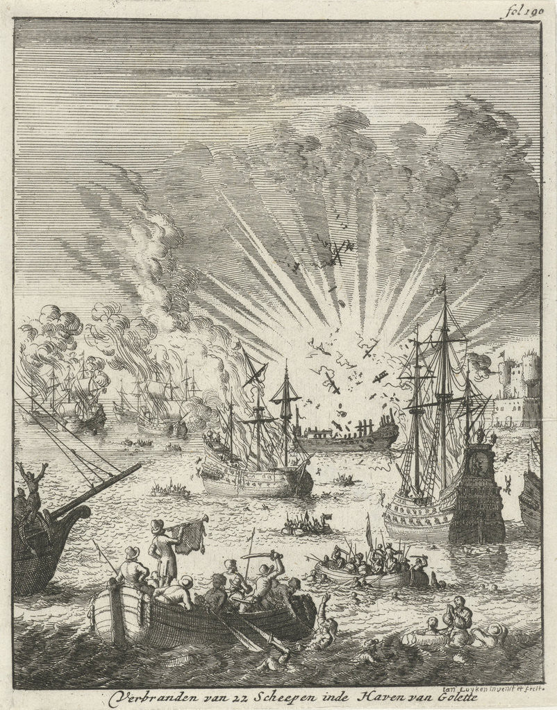 Detail of Sea Battle between Dutch and Spanish ships off the coast of Goa India by Jan Luyken