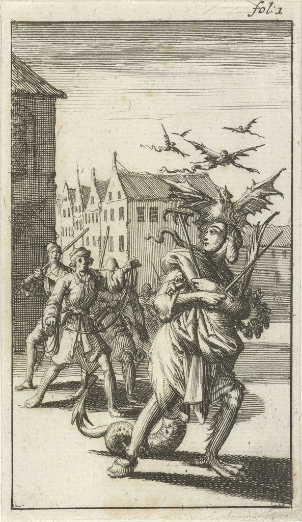 Detail of Sin chased by three men by Abraham Boekholt