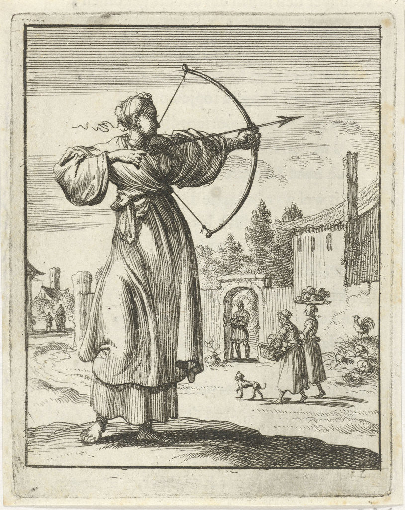 Detail of Woman shooting with bow and arrow by Pieter Arentsz II