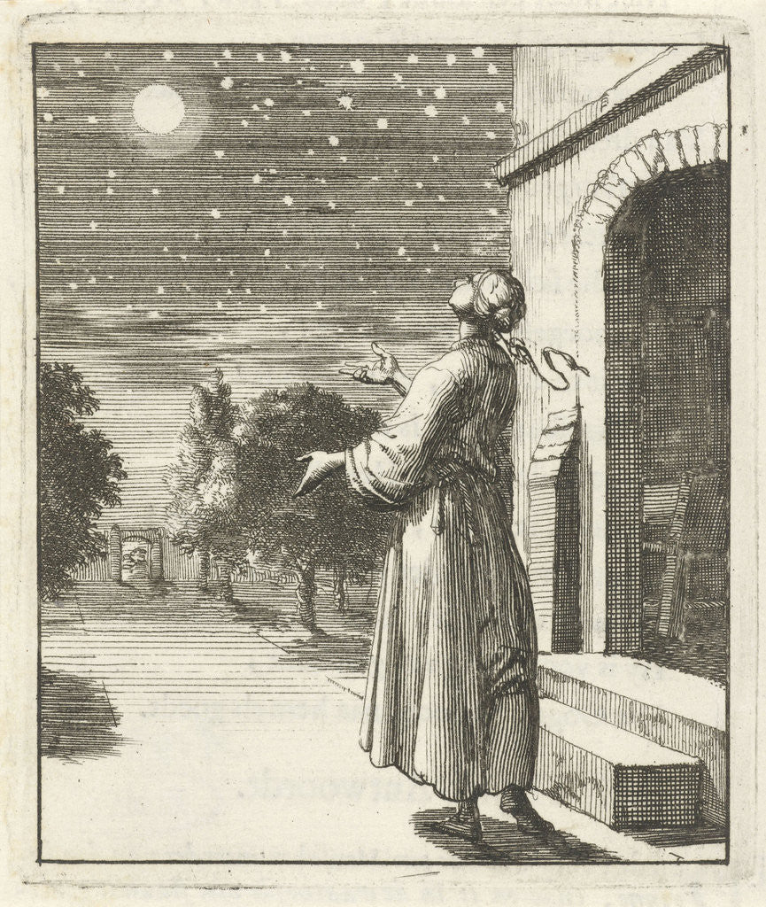Detail of Woman contemplating the moon and stars by Pieter Arentsz II
