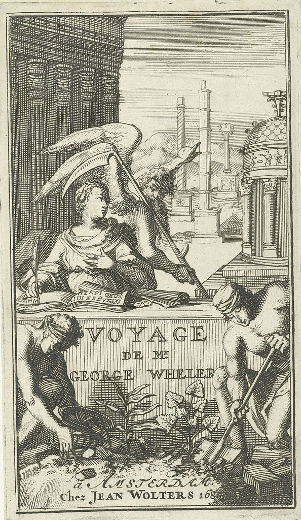 Detail of Father Time pointing woman on monuments by Joannes Wolters