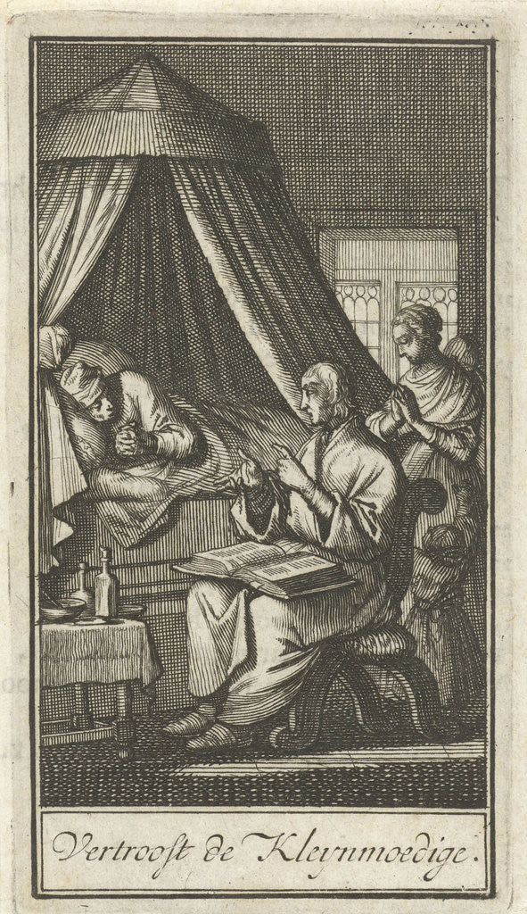 Detail of Figures praying at the bed of a patient by Barent Bos